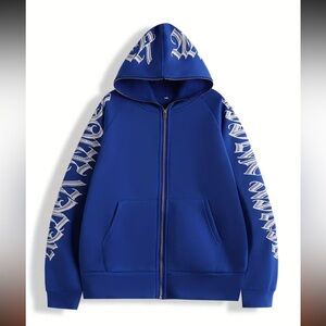 blue full zip up hoodie